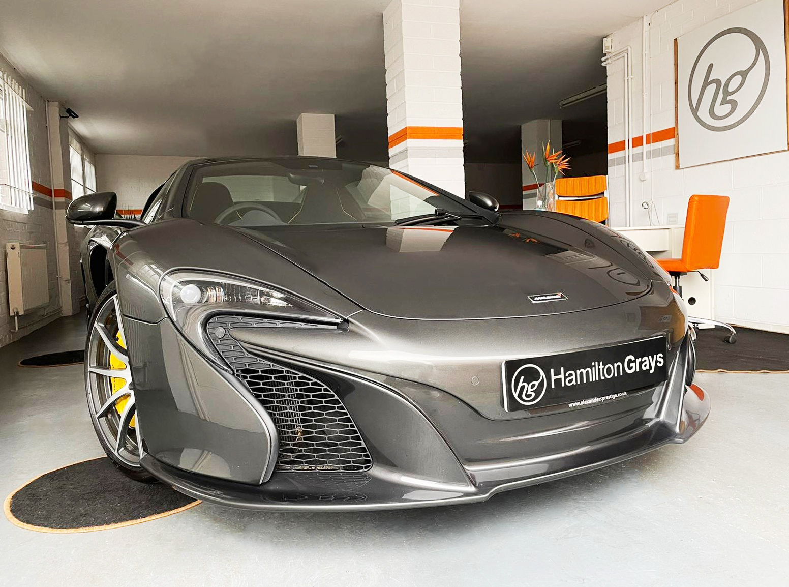 2015 (65) McLaren 650S 3.8 V8 Spider SSG. In Storm Grey Metallic with Carbon Black Alcantara, Piped in Yellow. 2016 My.. 7,345 miles. FMMSH. An A1 Example. ‘Service No.5’ just completed.  (SOLD)